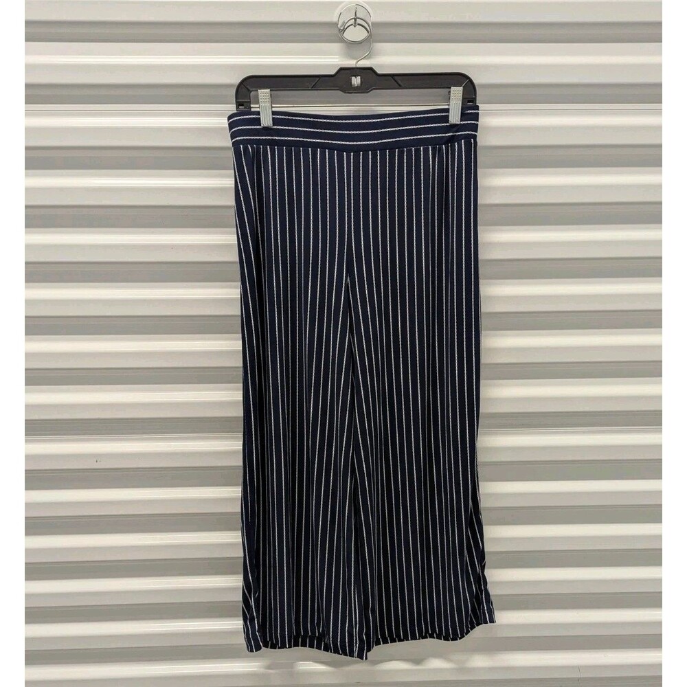 Adrianna Papell Navy Blue White Nautical Chain Striped Culotte Cropped Wide‎ Leg